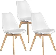 Mahmayi Retro Dining Side Mid Century Modern Chairs Durable PU Cushion with Solid Wooden Legs, Set of 3, White