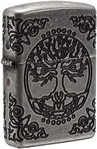 Zippo Armor Tree of Life Lighter for Unisex, Antique Silver/Black