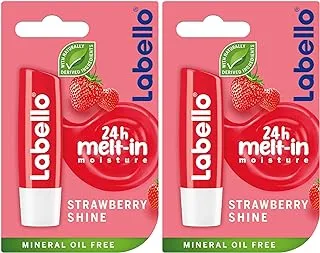 LABELLO Lip Balm, Moisturising Lip Care, Strawberry Shine, 2x4.8g