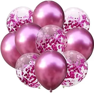 Party Time 10pcs/set Pink Confetti Balloon and Metallic Balloon Mixed Amazing Shining Effect for Birthday, Baby Shower, Wedding Party etc.