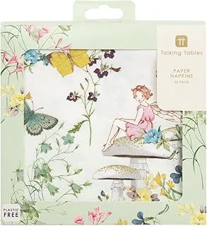 Talking Tables Truly Fairy and Butterfly Paper Napkins 20 Pack, 33 cm x 33 cm Size