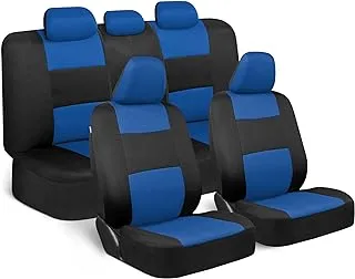 BDK PolyPro Car Seat Covers Full Set in Blue on Black – Front and Rear Split Bench Seat Covers, Easy to Install, Car Accessories for Auto Trucks Van SUV