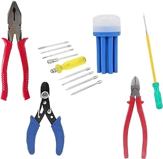 Suzec Johnson Electrician Tool Kit Combination Plier & Wire Stripping Plier & Two In One Screw Driver (Green And Yellow) & Screwdriver Set With Neon Bulb & Side Cutting Mini Plier