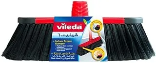 Vileda Rubber Bumpers Indoor Broom with Stick, All Types of Floors, Safe on Furniture, Corner Cleaning, Lightweight, Red & Black, 30 x 5 x 140 Cm