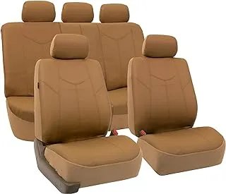 FH Group Full Set Faux Leather Car Seat Covers - Universal Fit, Low Back Front Seat Covers, Airbag Compatible, Split Bench Rear Seat Cover for SUV, Sedan, Tan