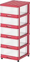 Cosmoplast 5 Tiers Storage Cabinet With Drawers And Wheels, Dark Red