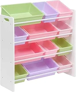 Homesmiths 4-tier Toy Storage Organizer For Kids White Color, 12 Pastel Colors Plastic Bins | Perfect for Home, Play Schools and Kindergarten D39.8Cm x W85.5Cm x H88.3Cm