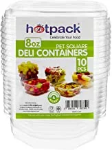 Hotpack Disposable PET Clear, Food Storage, Deli Container Square with Lid 8 ounce, 10 Pieces