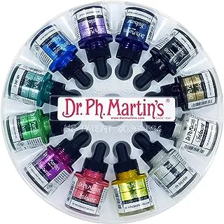 Dr. Ph. Martin's Iridescent Calligraphy Color (Set 1) Ink Set, 1.0 oz, Set 1 Colors, 1 Set of 12 Bottles