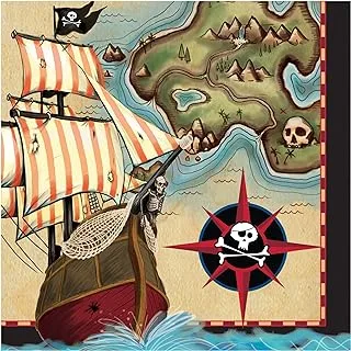 Creative Converting 16 Count Pirate's Map Lunch Napkins, Brown/Green