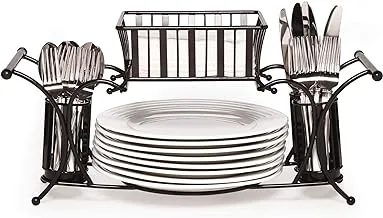 Gourmet Basics By Mikasa Band And Stripe Metal Hostess Flatware Napkin And Plate Tabletop Buffet Picnic Caddy