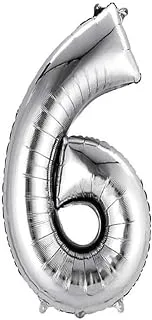 The Party Popper Number 6 Balloons, 40 inch Length, Silver