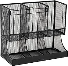 Mind Reader 6 Compartment Upright Breakroom Coffee Condiment And Cup Storage Organizer, Black Metal Mesh.