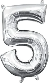 RGLT 5 SILVER Number Balloons 32inch Helium Birthday Foil Mylar Digital for Engagement Wedding Bridal Shower Anniversary, 5S