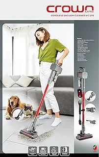 Crownline Vc 278 Cordless Stick Vacuum Cleaner, 29.6V, Lithium Battery: 2000Mah, Dust Capacity: 0.5L, 350W, Grey