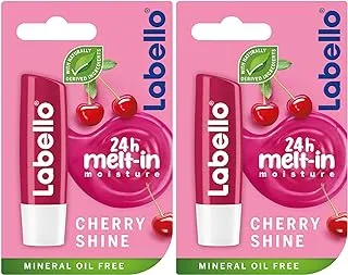 LABELLO Lip Balm, Moisturising Lip Care, Cherry Shine, 2x4.8g