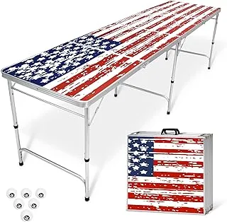 GoPong 8 Foot Portable Beer Pong/Tailgate Tables (Black, Football, American Flag, or Custom Dry Erase)