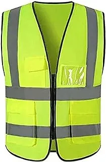 ECVV Reflective Safety Vest Bright Neon Color with 2 Inch Reflective Strips -Zipper Front Medium Free Size (green)