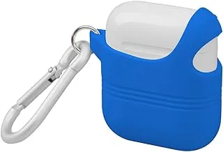 Promate AirPods Silicone Case, Shockproof Protective Silicone Slim Cover with Secure Lid Strap, Quick Snap Carabiner Hook and Charging Port Access for Apple AirPods and AirPods 2, VeilCase Blue