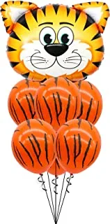 PARTY TIME - 7 Pieces Tiger Jungle Safari Animal Pattern Latex and Foil Balloons Set for Zoo Safari Themed Birthday Party Decorations Baby Shower Supplies