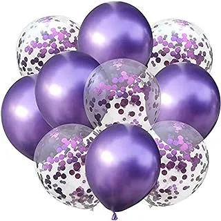 Party Time 10pcs/set Purple Confetti Balloon and Metallic Balloon Mixed Amazing Shining Effect for Birthday, Baby Shower, Wedding Party etc.