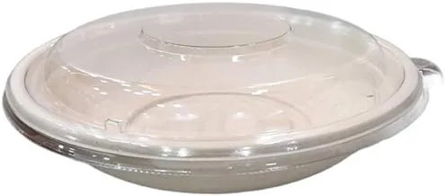 SNH ECO Friendly Bagasse Round Beige Bowls 24 Oz With Lid - Restaurant Carryout Lunch Meal Takeout Storage Food Service - 12 Pieces.