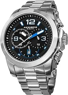 Akribos XXIV Men Silver Chronograph Watch - Beveled Bezel - Black Matte Dial - Luminous Hands And Markers - Stainless Steel Bracelet - Ak631