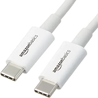 Amazon Basics USB-C to USB-C 2.0 Fast Charger Cable, 480Mbps Speed, USB-IF Certified, for Apple iPhone 15, iPad, Samsung Galaxy, Tablets, Laptops, 9 Foot (2.7M), White