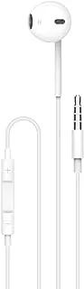 Porodo Earphone, Soundtec Single Mono Earphones 3.5mm Aux Connector with High-Clarify Mic, Headphone Volume Control, Wired Headset - White