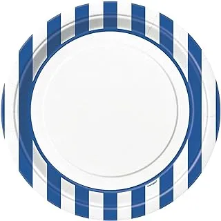 Unique Striped Plate 8-Pieces, 9-Inch Size, Royal Blue