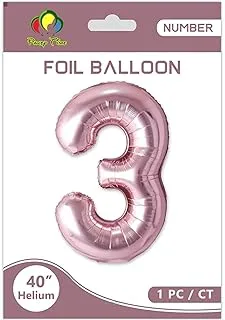 PARTY TIME - 1 Piece Rose Gold Number 3 Foil Balloon - Large Balloon Party Decoration | Number Balloons For Wedding Anniversary Birthday Party Decorations (40 Inches)