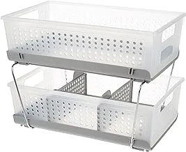 Madesmart 2-Tier Organizer, Multi-Purpose Slide-Out Storage Baskets With Handles And Dividers, Frost