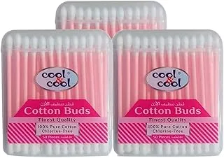 Cool & Cool Paper Ear Buds - 50's (Pack of 3) - Pink - Round Thick Tips,Cotton Swabs,100% Cotton,Double Tipped,Hygienic,Gentle & Safe Swabs for Ears - 150 Pieces