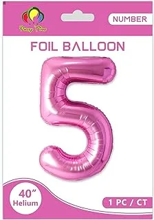 PARTY TIME - Pink Number 5 Foil Balloon - Large Mylar Balloon Party Decorations | Number 5 Pink For Hanging Balloons Wedding Anniversary Birthday Party Decorations (40 Inches)