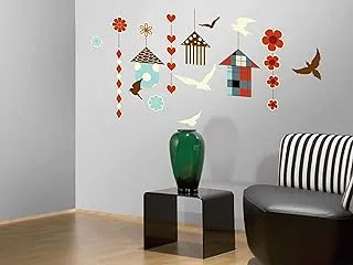 StickieArt Birds With Their House Wall Stickers, Home Decoration DIY Removable Wall Decals for Living Room Bedroom, Medium, 50 x 70 cm, STA-159