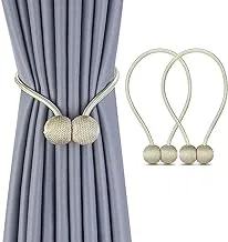 SKY-TOUCH 1 Pair Magnetic Curtain Tiebacks Magnetic Curtain Straps Strong Magnetic Curtain Buckle For Home Office, Beige