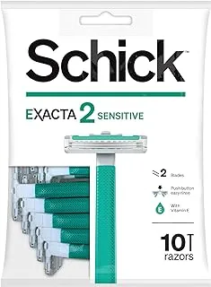 Schick Exacta2 Sensitive Twin Blade Disposable Razor For Men-Strip Enriched With Vitamin E & Aloe-Vera-Close & Smooth Shave-Push Cleaning Button-Slim Head-Non Slip Comfortable Rubber Grip- 10 Razors