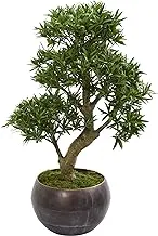 Nearly Natural 37” Podocarpus Artificial Bonsai Metal Bowl Silk Trees Green