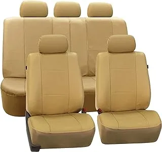 FH Group Pu007Beige115 Universal Fit Full Set Deluxe Leatherette Beige Automotive Seat Covers Fits Most Cars, Suvs, And Trucks (Airbag And Rear Split Compatible)