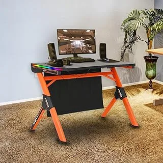 MEETION Gaming Table Desk Station, RGB Led Light PC Computer Gaming E Sport Desk DSK20, Orange Black, 118 * 75 * 14 cm