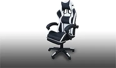 Contragaming By Mahmayi TJ HYG 02 Gaming Chair With Footrest & Pu Leatherette High Back Ergonomic Swivel, Tilt Tension Adjustment Black/White, With Footrest, Hyg02-Blkwht-Fr