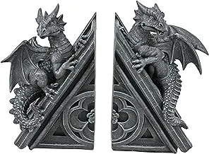 Design Toscano CL55773 Castle Dragon Gothic Decorative Bookend Statues, 8 Inch, Set Of Two, Grey, 2 Count