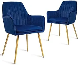 Canglong Furniture Modern Living Dining Room Accent Arm Chairs Club Guest With Gold Metal Legs, Set Of 2, Navy Blue