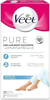 Veet Pure Legs & Body Wax Strips For Sensitive Skin – 20 Wax Strips