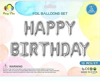 PARTY TIME - 1 Set Silver HAPPY BIRTHDAY Balloon Sets، Birthday Party Decoration Kids Adult Foil Balloon Alphabet Balloons، Mylar Foil Balloon Sets (16 بوصة)