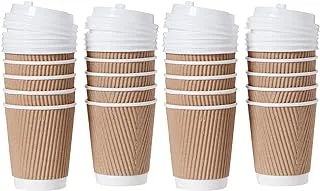 Hotpack Disposable Twin Pack Kraft Ripple Hot & Cold Coffee Cup 8 ounce with White Lid, 20 Pieces