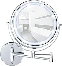 WENKO Lumi Power-Loc® LED Wall Mirror, Steel, Decorative with Strong Magnification Effect, Cosmetic Household & Bathroom Piece, 25.5x32x4-35cm, Chrome