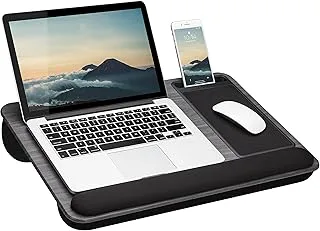 LapGear Home Office Pro Lap Desk مع مسند للمعصم ولوحة الماوس وحامل للهاتف - يناسب أجهزة الكمبيوتر المحمولة حتى 15.6 بوصة - حبيبات خشبية رمادية - طراز رقم 91595