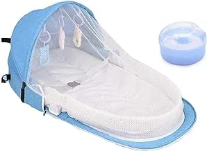 Star Babies Multi Function Portable Baby Bed With Mosquito Net With Baby Powder Puff, Blue