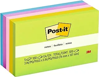 Post-It 655-5Uc Ultra Colors Notes, Mixed Colors. 3X5 In (76 MmX127 Mm), Pastel Colors - Sticky Notes For Note Taking, To Do Lists & Reminders. Clean Removal, Recyclable. 100 Sheets/Pad, 5 Pads/Pack